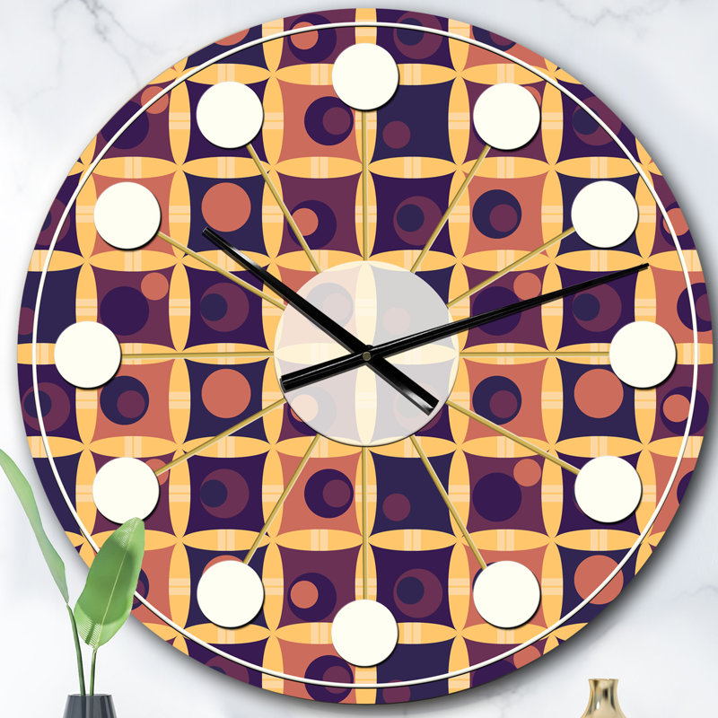 Grille rétro en orange - horloge murale moderne Mid-Century, Surdimensionné