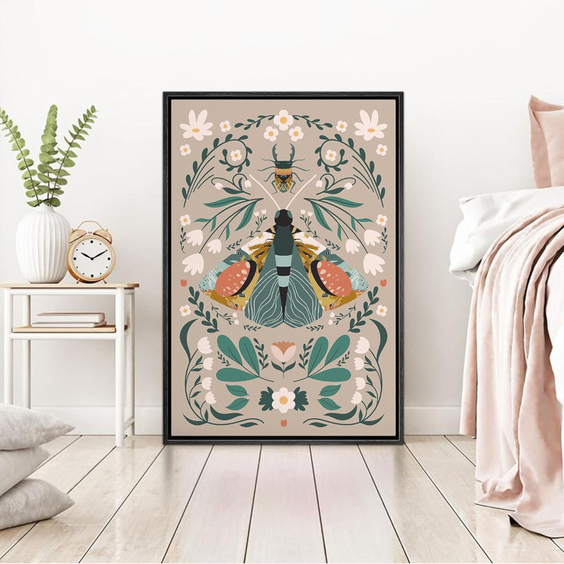 «Bright Preppy Animals», impression élégante sur toile encadrée «Monarch Butterfly Boho Floral», Noir, H 24 po x l 16 po