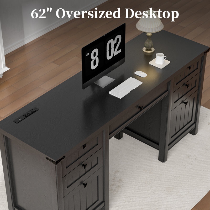 Bureau de direction 61,8 po Modern Farmhouse, Noir