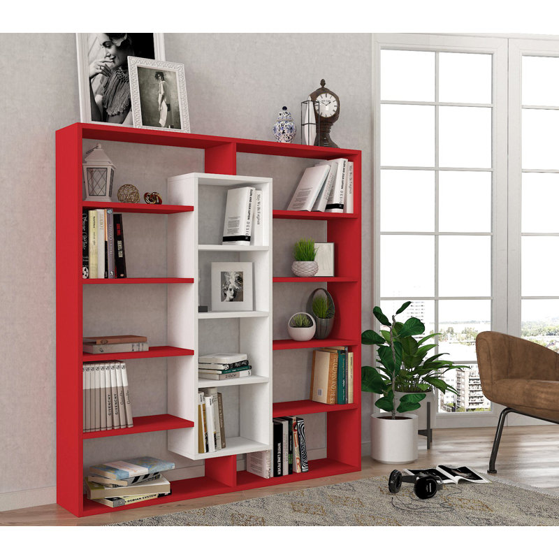 135.7cm H x 125cm W Library Bookcase, Red White