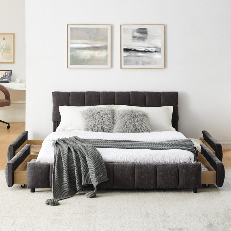 Grand lit tapissier, Gris foncé