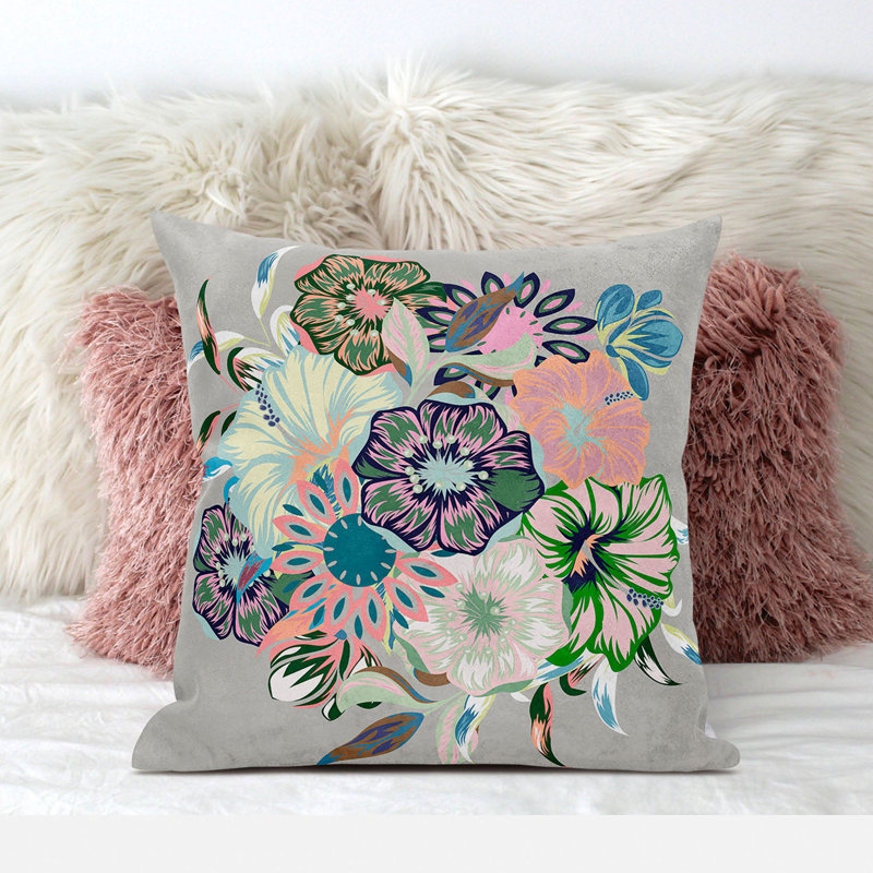 Housse et insert de coussin décoratif en polyester , 20 po x 20 po, Pêche / gris