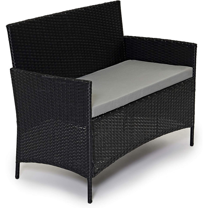 Beeley Polyethylene (PE) Wicker 4 - Person Seating Group with Cushions, Black, Grey