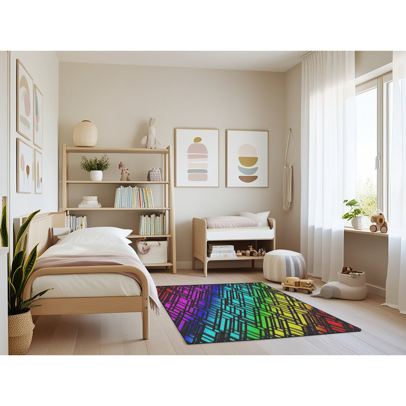 Tapis décoratif bleu géométrique Schulze, Rectangle 4 pi x 6 pi