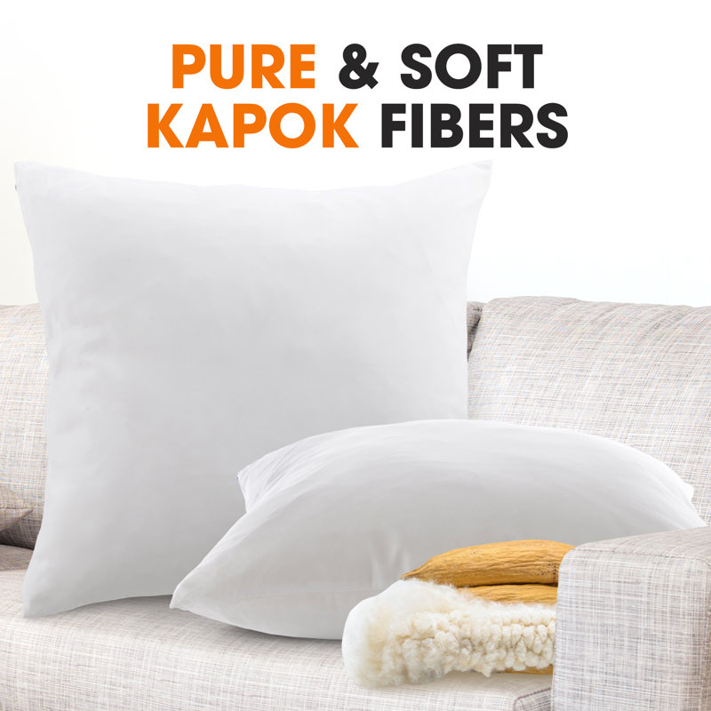 Set of 2 White Cotton Kapok Fiber Throw Pillows