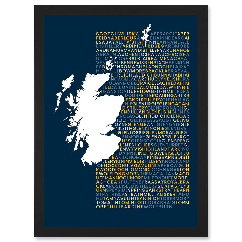 Scotch Whisky Distilleries Typography Map - Single Picture Frame Print