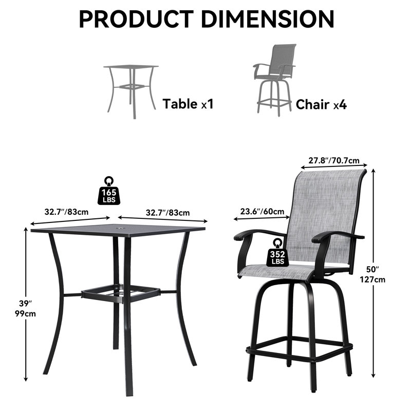 4-Person Patio Swivel Dining Set, Gray