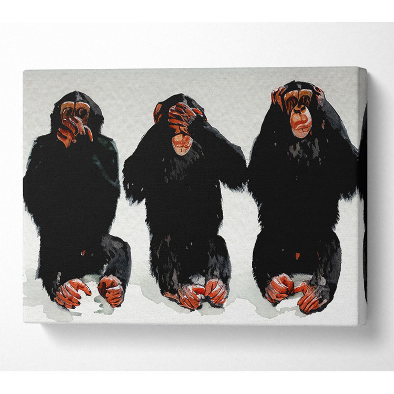 Three Wise Monkeys - Wrapped Canvas Art Prints, 66cm H x 106.6cm W x 10cm D