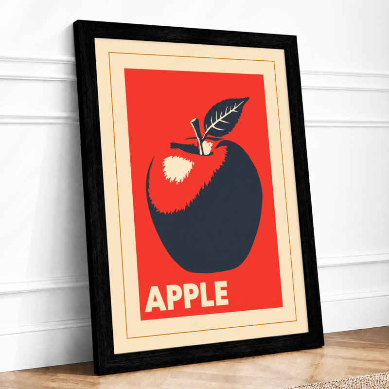 Apple Poster Retro - Framed Print, A3 - 42.0 x 29.7 cm, Black