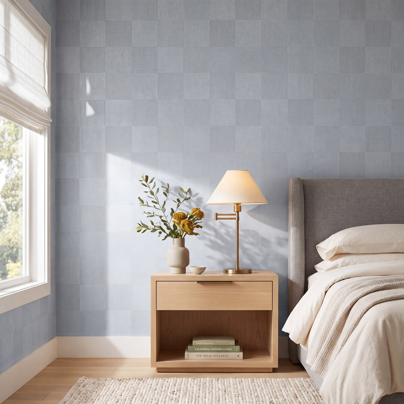 Textured Check Self-Adhesive Wallpaper Roll, Blue