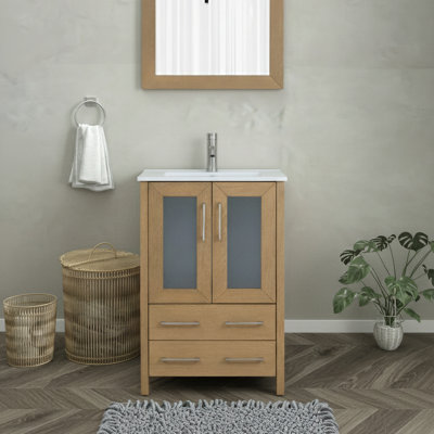  24" W Single Bathroom Vanity Set with Mirror