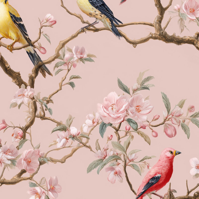 Papier peint floral avec oiseaux rétro