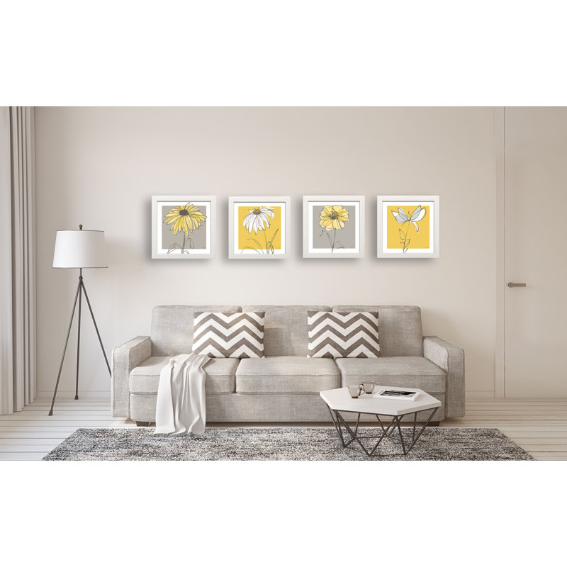 " Beautiful Gray And Yellow Flower " by Kris Ruff 4 - Pieces