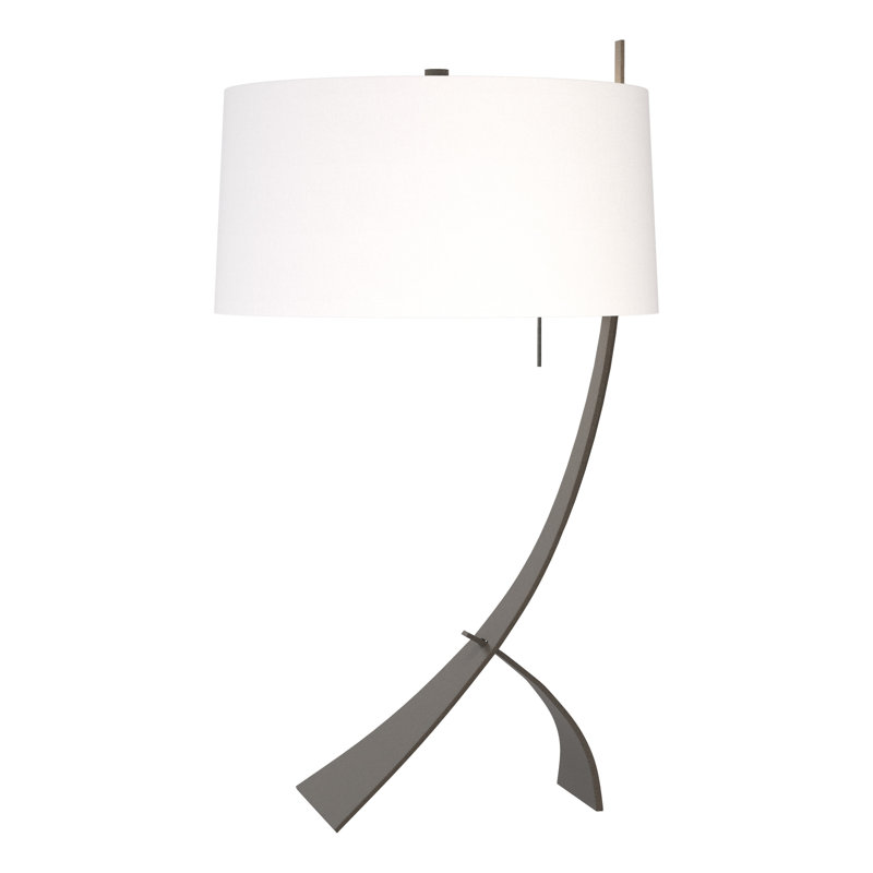 Stasis 28.3" Metallic Arched Table Lamp, Dark Smoke, Natural Anna