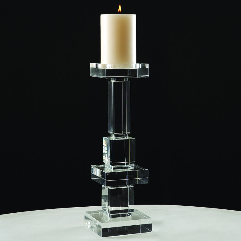 Elegant 18.25'' Polished Crystal Pillar Candle Holder