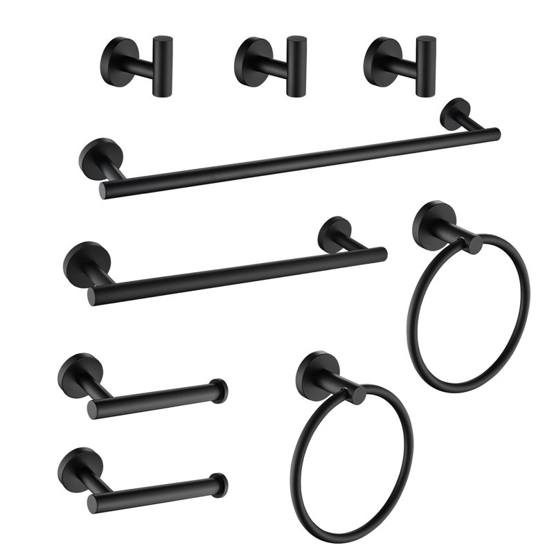Ensemble de quincaillerie de salle de bain 9 pièces, Noir mat