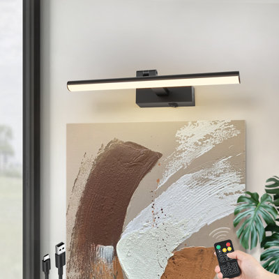 15.8" Dimmable LED Picture Light with Remote, Battery-Powered Wall Mount Light with Adjustable Arm