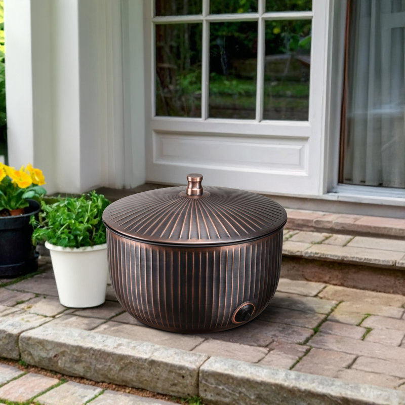 Support de tuyau de jardin en métal gaufré à la main avec couvercle, cuivre antique, Doré