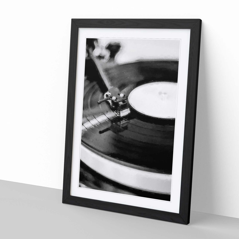 Vinyl Record Player - Framed Print, 91cm H x 60cm W x 2cm D, Black