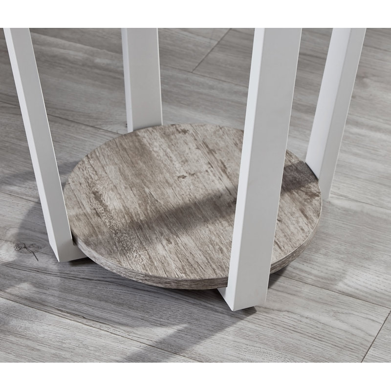 Elysian Contemporary Round End Table With Shelf, Gray Top/White Base