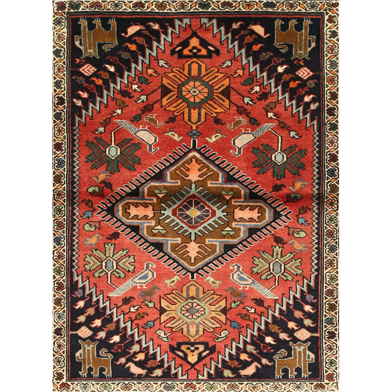 Tapis traditionnel rouge / noir, Rectangle 3 pi x 5 pi