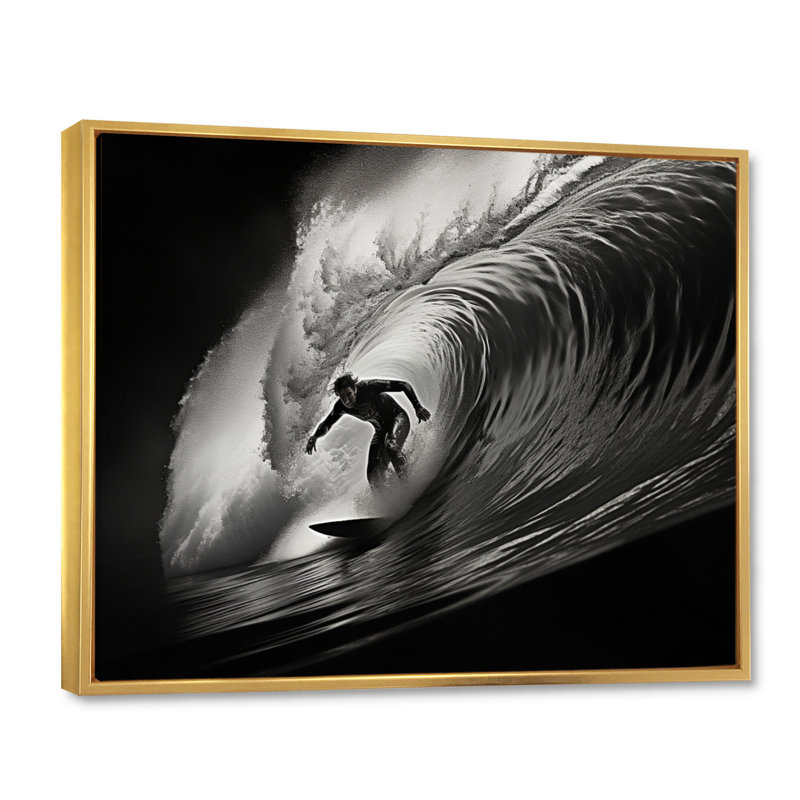 Surfers Paradise, vague grise II sur toile, H 30 po x l 40 po x P 1,5 po, Cadre flottant doré