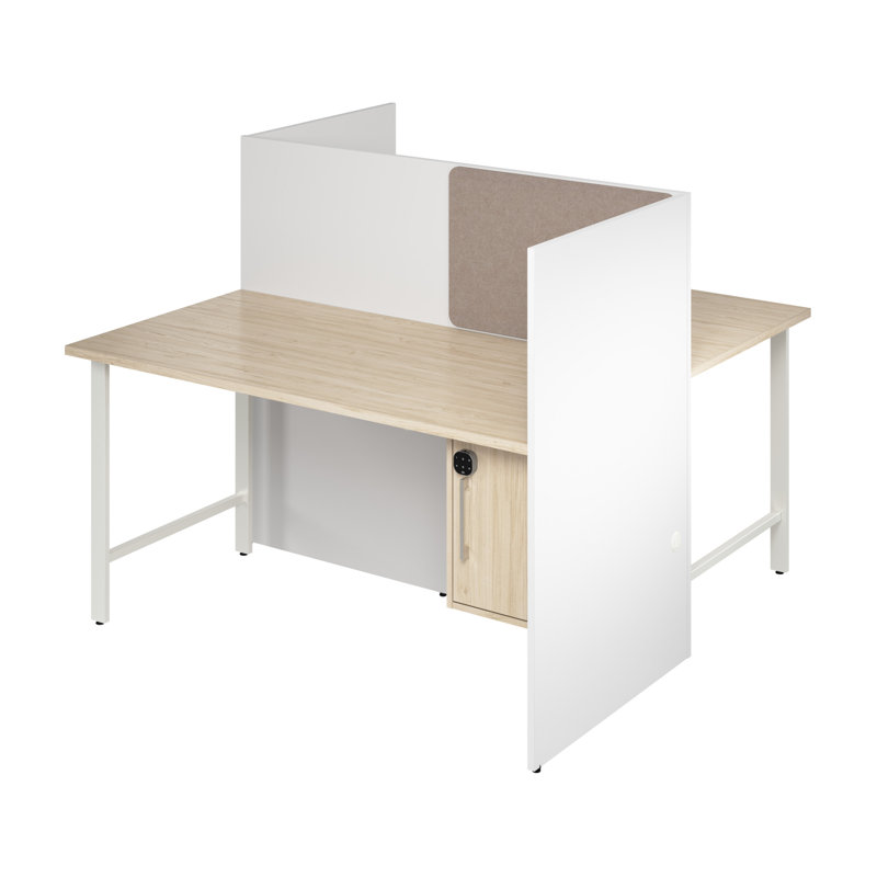 Bush Business Furniture Hustle 2 Person Office Cubicle Desk With Storage Set, 48.19" H x 59.37" W x 30.39" D, White/Beige