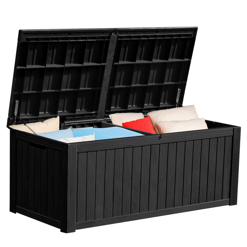 YITA 150 Gallon Large Outdoor Storage Deck Box with Built-in Divider, Black