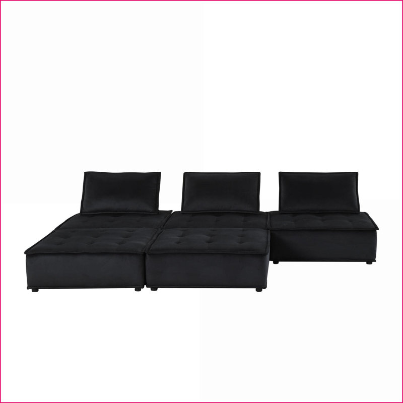 Canapé modulaire 5 pièces avec repose-pieds 120 po | Velours noir