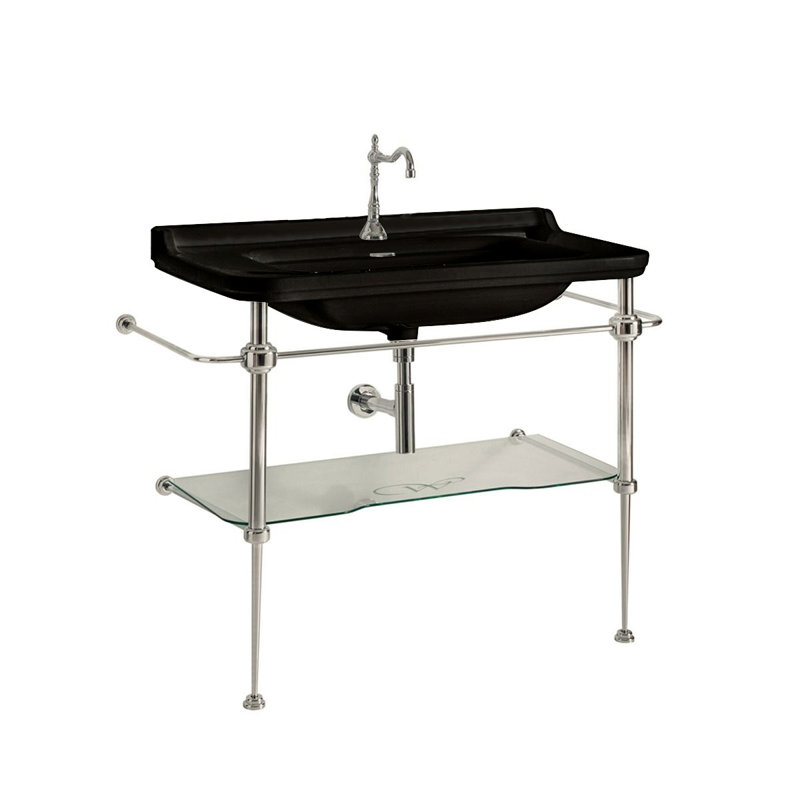 Waldorf 31.5'' L Bathroom Sink, Glossy Black/Polished Chrome, Single Hole Faucet
