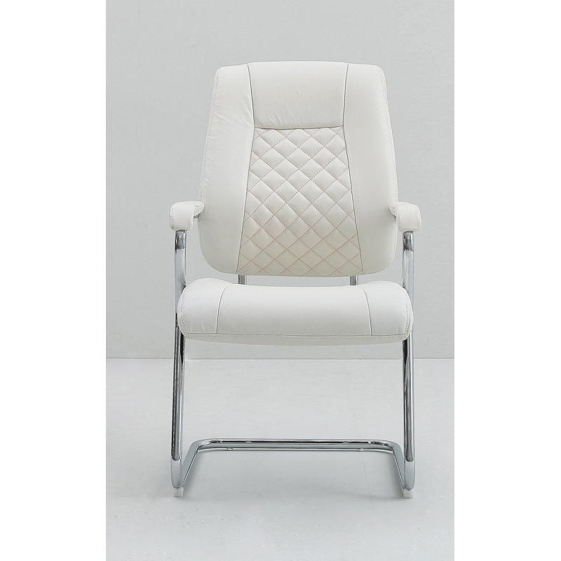 Chaise d’appoint en cuir véritable Rockett, Ivoire blanc, Acier inoxydable poli