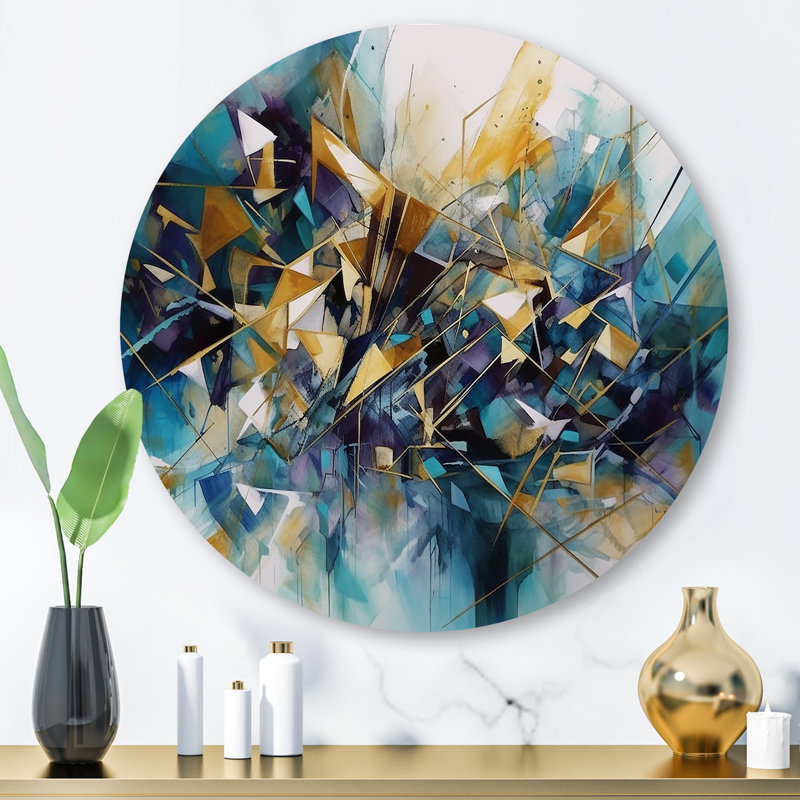 Golden Explosion Triangles III Round Wall Decor Metal, 29" H x 29" W x 1" D