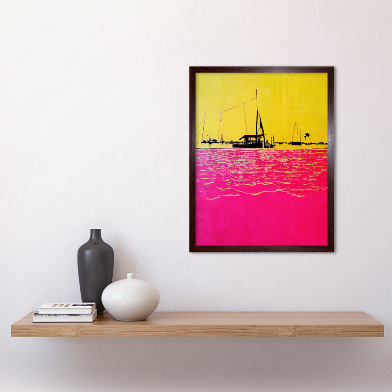 Modern Abstract Seaside Port Colour Blocking - Print, 43cm H x 33cm W x 2cm D, Brown Framed Paper