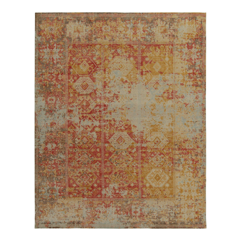 Distressed Homage Hand Knotted Wool Geometric Area Rug, Rectangle 9' x 12'