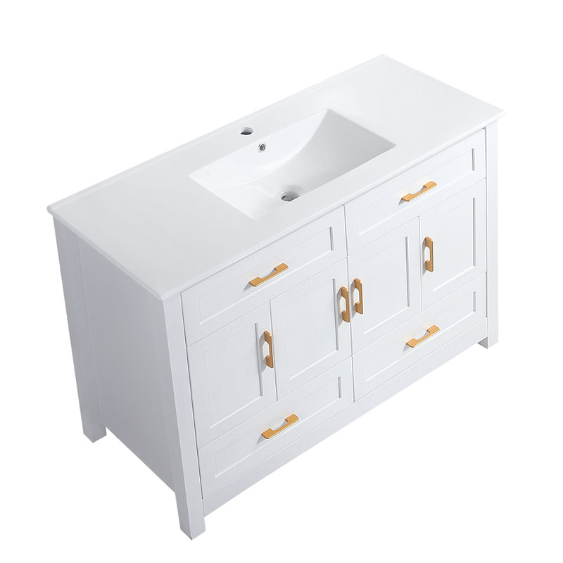 Ensemble de meuble-lavabo simple 48 po avec lavabo en résine, 4 portes à fermeture douce et 4 tiroirs