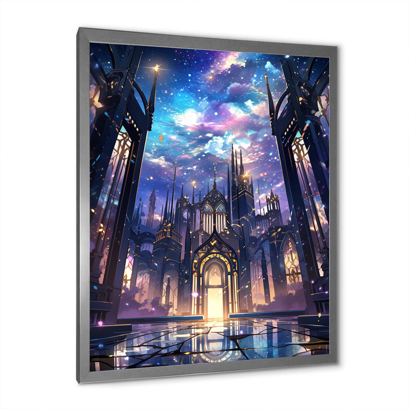 Château royal sur toile, H 32 po x l 16 po x P 1 po, Cadre simple argenté