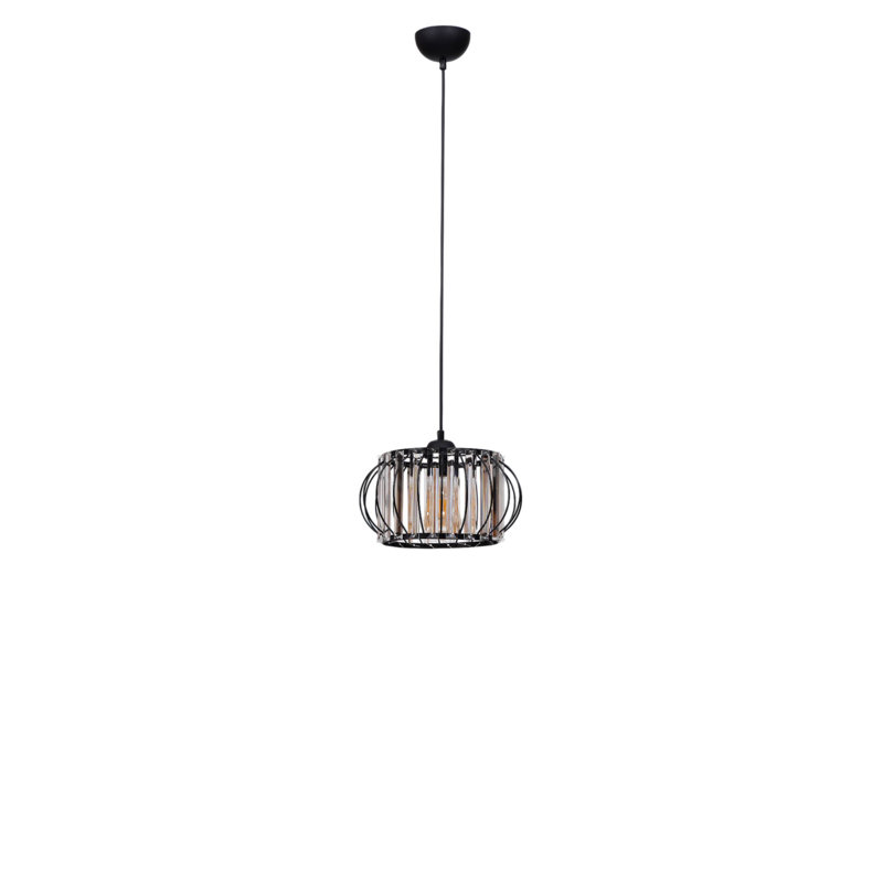 Élégant lustre en métal noir, hauteur réglable, 7,9 pouces de diamètre | 1 x douille E27, 40 W maximum | Élégant couvercle en verre pour salle à manger et espace de vie | Homologué IP20, conception moderne, ampoule non incluse
