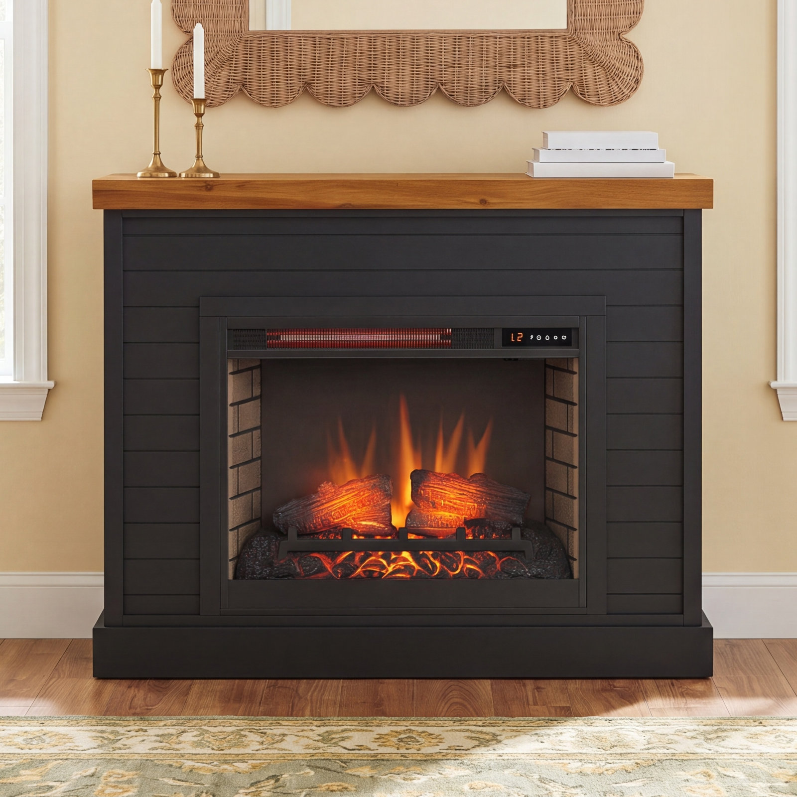 Rimma Electric Fireplace, Black/Whiskey