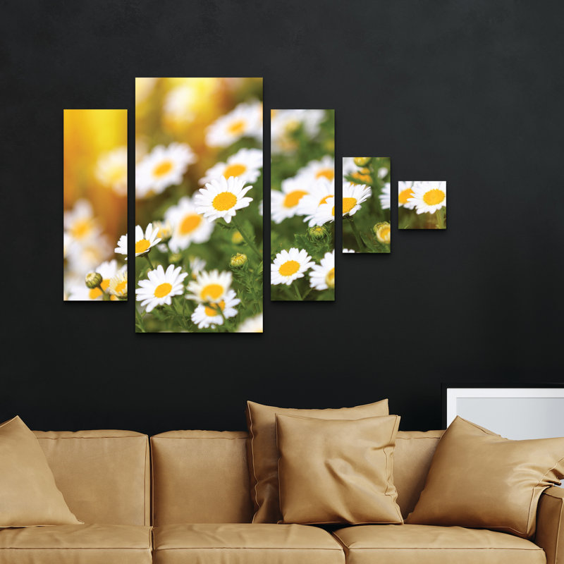 Ensemble de 5 panneaux muraux - Beata Czyzowska Young «Sunny Days», art mural sur toile pour le salon, la chambre à coucher ou le bureau 