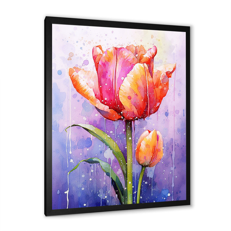 Mauve tulipe mauve liquide, H 32 po x l 24 po x P 1 po, Cadre simple noir