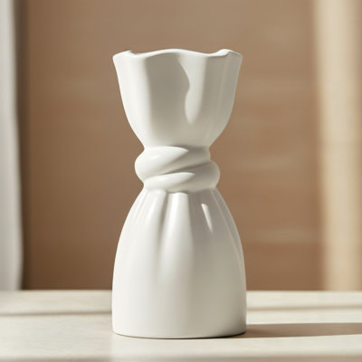 Charmaine 10" Cinched Knot White Ceramic Vase