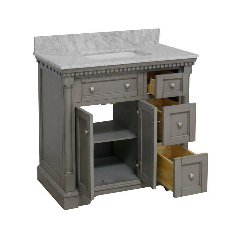 Ensemble de meuble-lavabo simple 36 po Fossen, Gris patiné, Marbre de Carrare