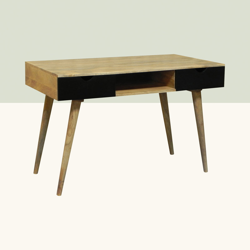 Rousseau Solid Wood Writing Desk, Brown/Black