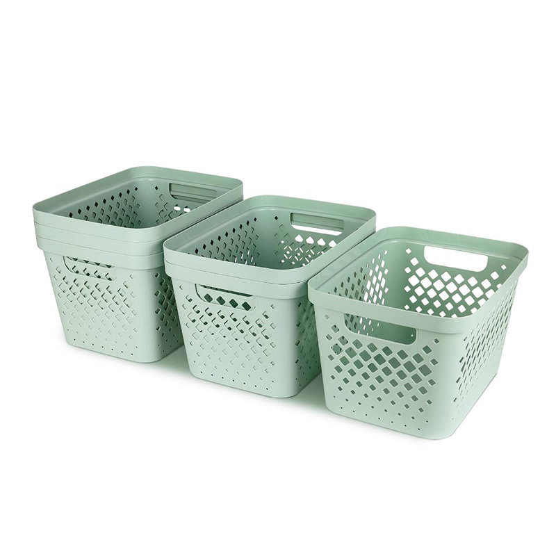 Ensemble de 6 paniers de rangement gigognes en plastique de 4 gallons avec poignées intégrées, bacs de rangement ouverts pour garde-manger, salle de bain, placard et tablette