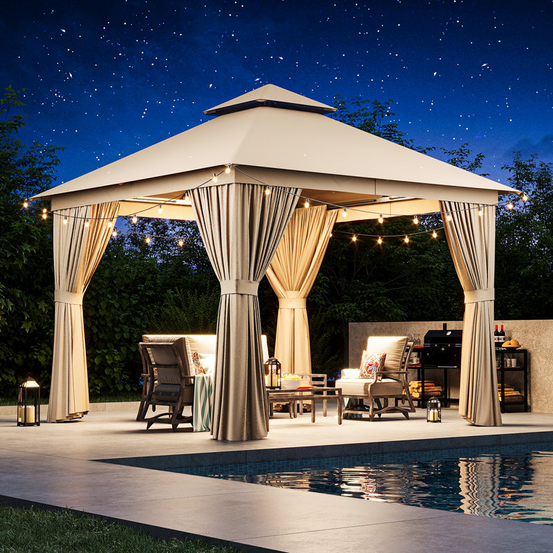 10 Ft. W X 10 Ft. D Steel Patio Gazebo The Soft Roof Gazebos, Beige