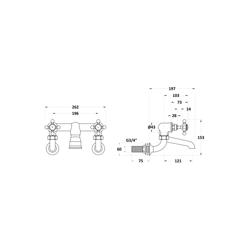Topaz 2 Handle Wall Bath Shower Mixer Bath Filler