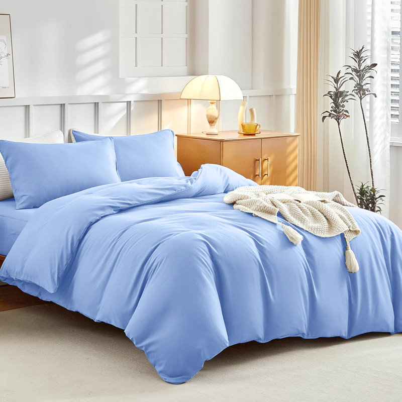 Super Soft Microfibre Reversible Plain Duvet Cover Set, Light Blue, Single Duvet Cover Set + 2 Pillowcases