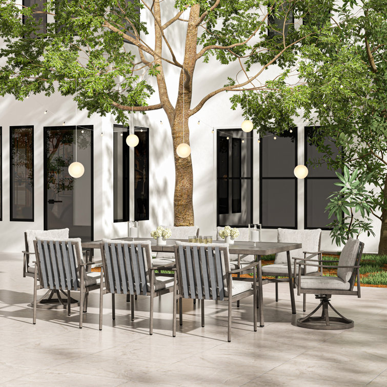 Mariene 8 - Person Metal Patio Dining Set with Rectangular Table , Cushions Included