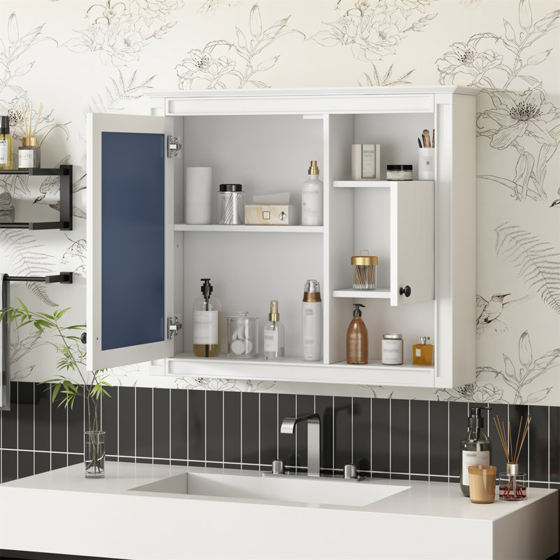 32"W 7"D Mirror Cabinet With Multi-Storage And Adjustable Inner Shelf