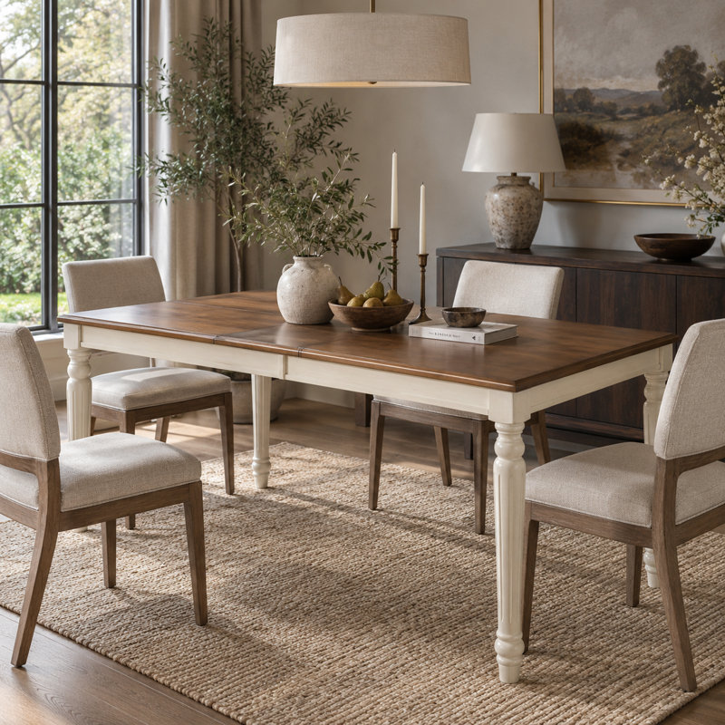 Table de salle à manger ronde Marsten Farmhouse en bois massif avec piètement robuste